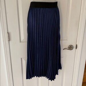 Elodie Royal Blue Pleated Satin Midi Skirt - Shimmery Accordion Pleats - Small